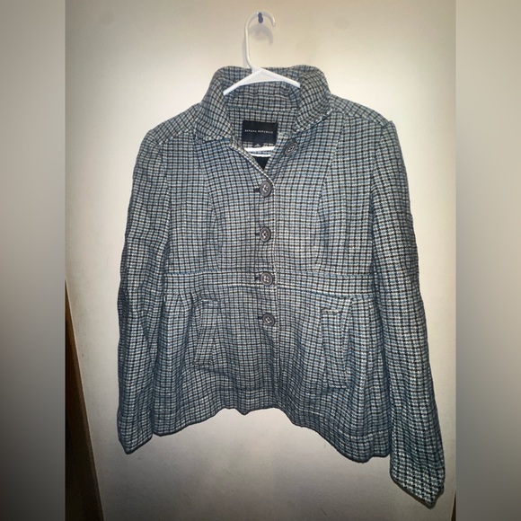 Banana Republic Jackets & Blazers - Banana Republic Multi Houndstooth Pea Wool Linen Coat Blue Size 10 Medium